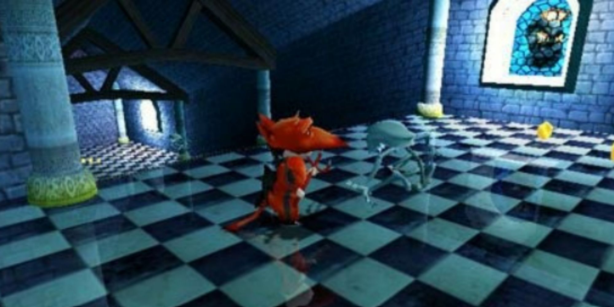 main character fighting off a monster in a castle in Spirits and Spells