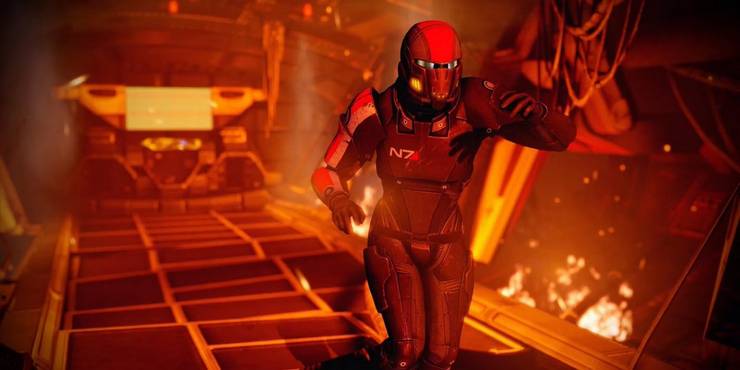 mass effect 2 intro commander shepard running normandy under attack