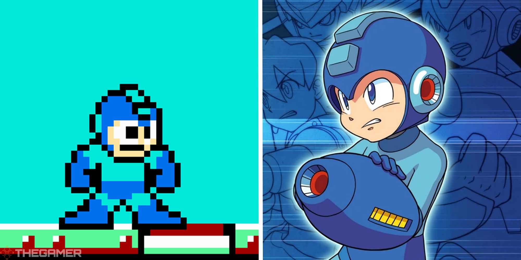 mega man sprite next to image of art from mega man