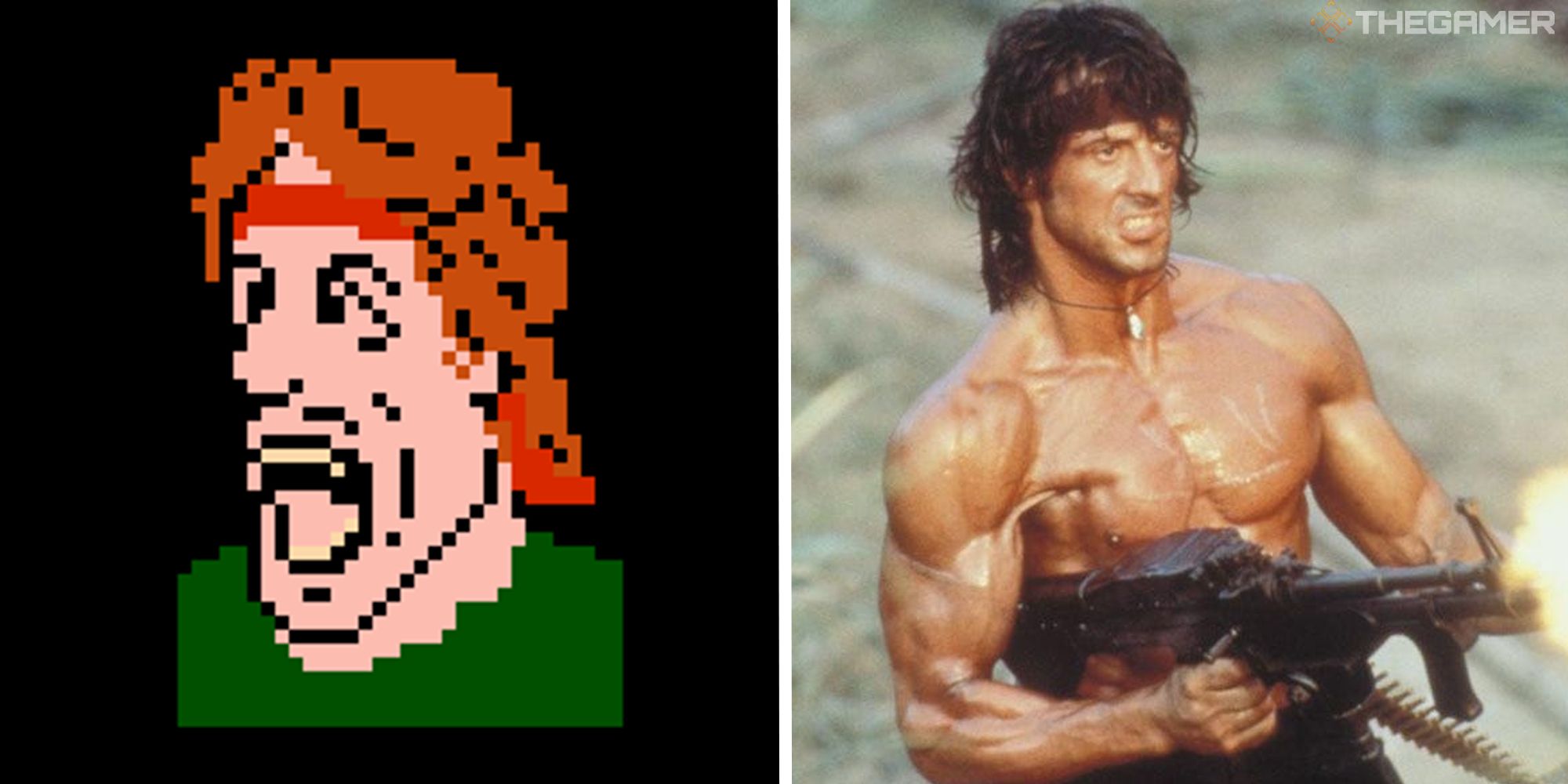 rambo nes sprite next to image of sylvester stallone