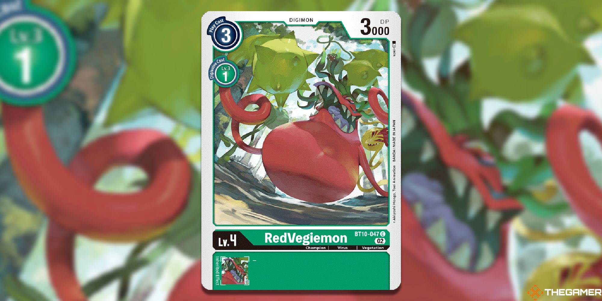 redvegiemon image with blurred background digimon card game