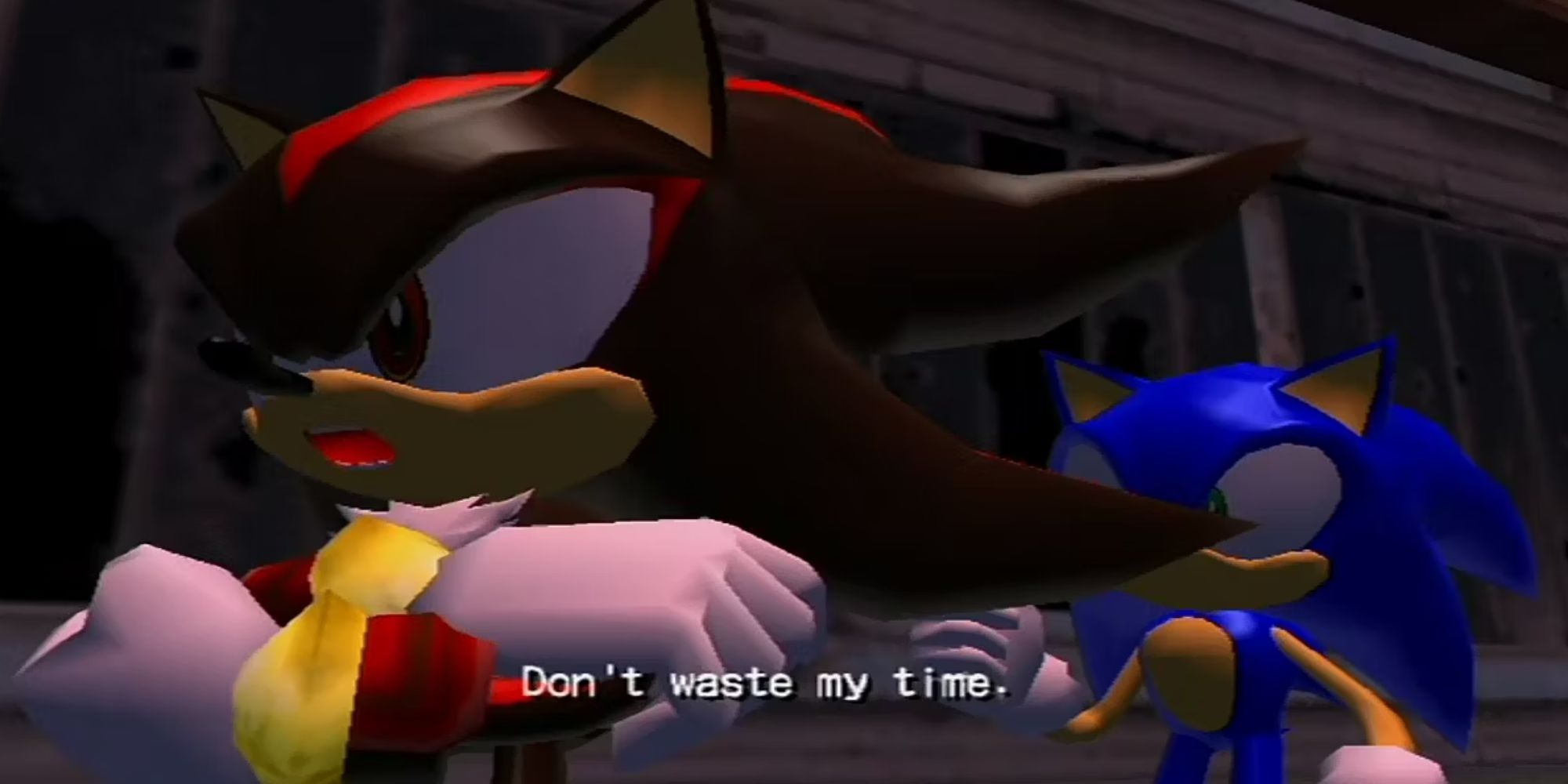 Shadow is engaged in a conversation with Sonic