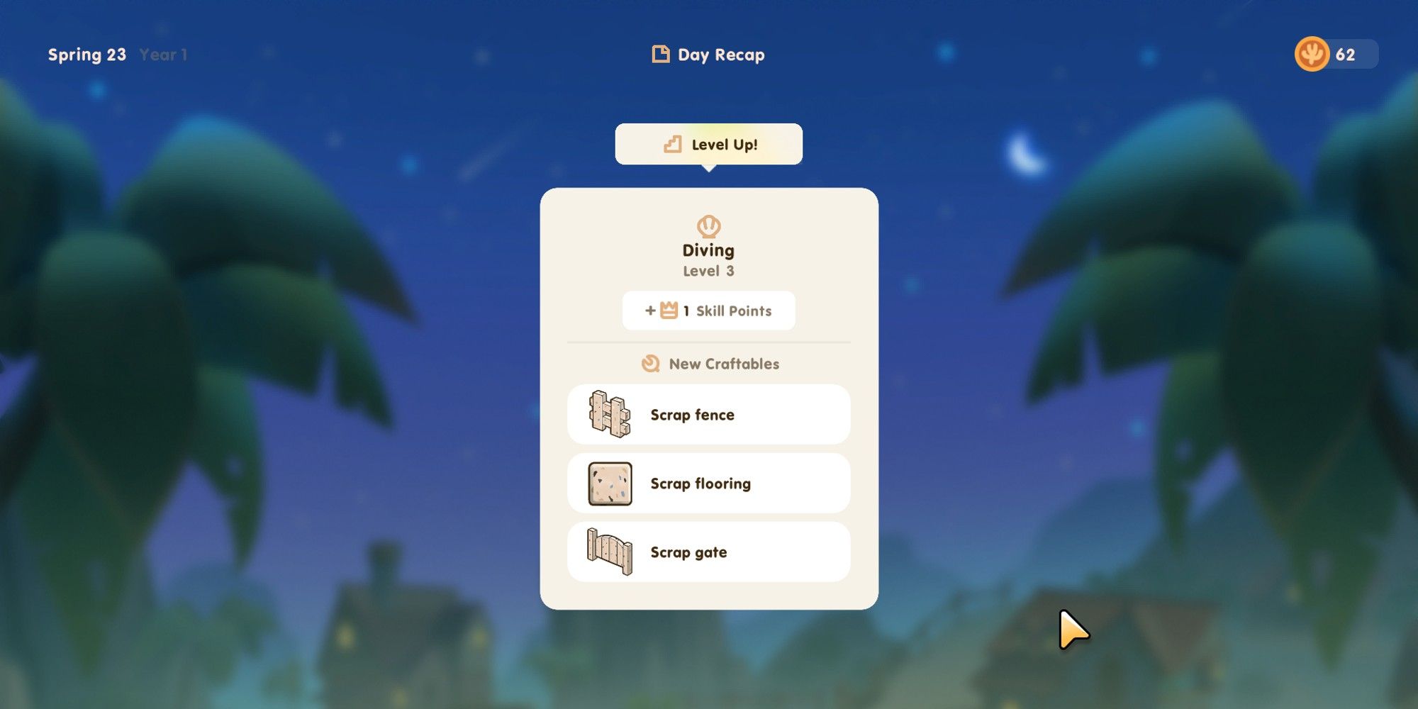 Check your progress at the end of each day with the day summary in coral island