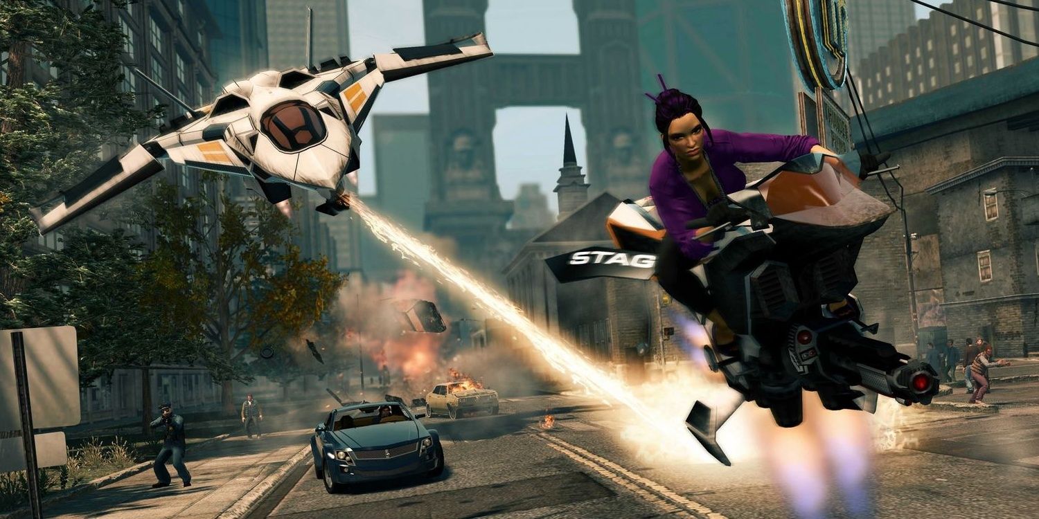 A STAG jet chases the Boss in Saints Row The Third