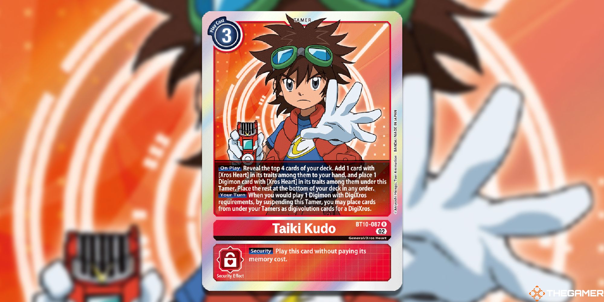 taiki kudo card from digimon card game with blur background