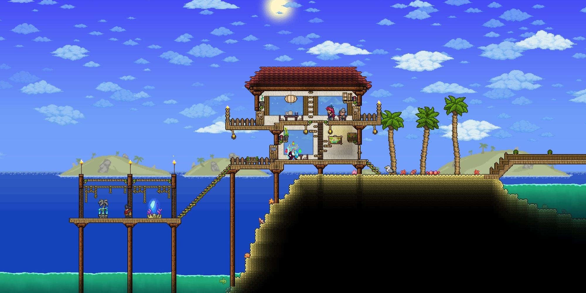 player in raised house by the beach