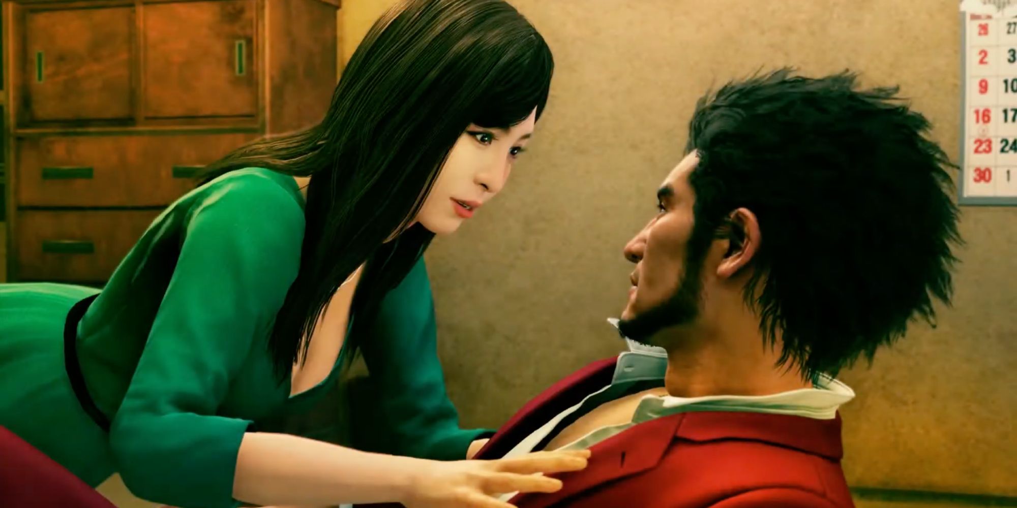A screenshot from Yakuza: Like A Dragon, showing Ichiban embracing Iroha