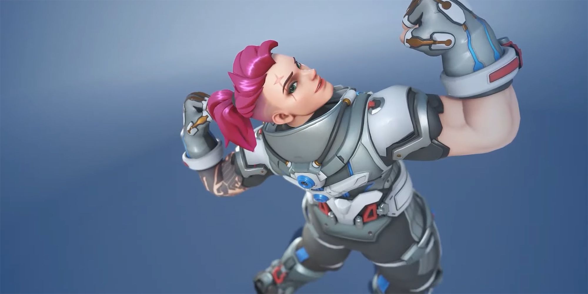 zarya flexing her muscles in highlight intro
