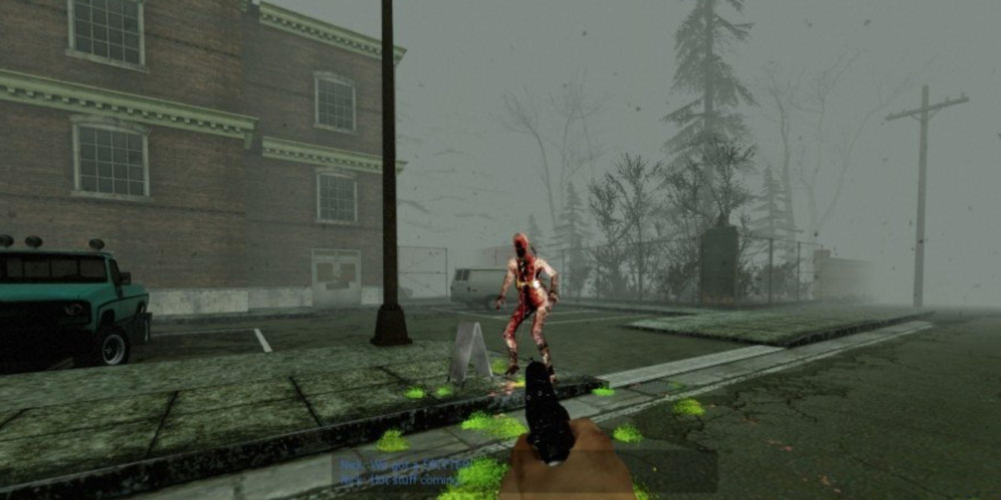 Player shoots at an alternative Spitter in a Silent Hill campaign
