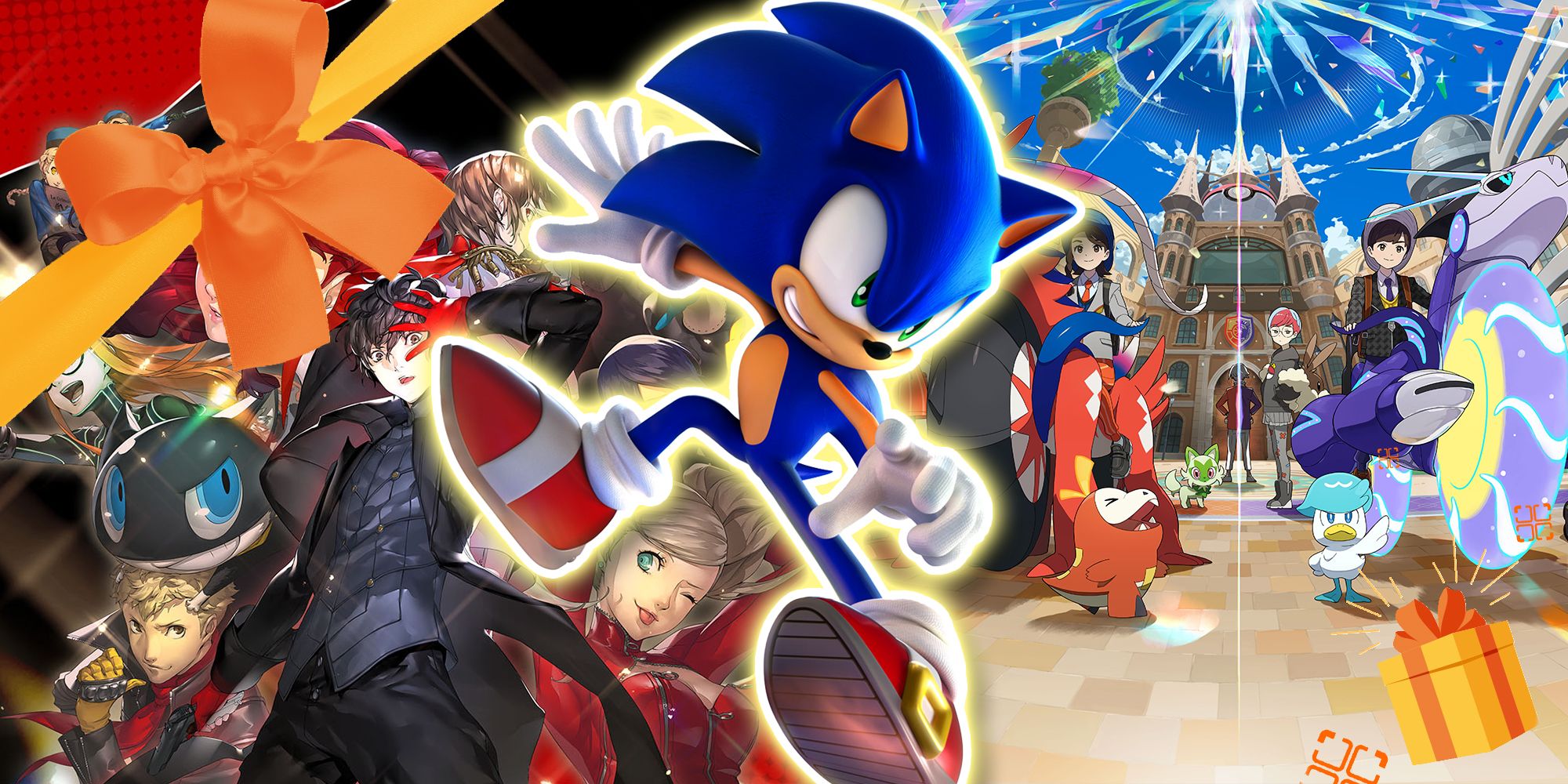 Persona 5 Royal, Pokemon Scarlet_Violet, and Sonic Frontiers Gift Guide collage