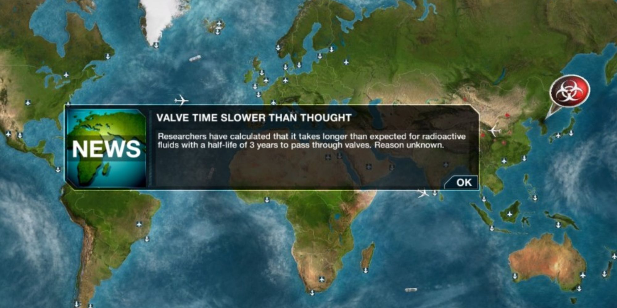 A Valve Time news update appears against a top down view of the globe