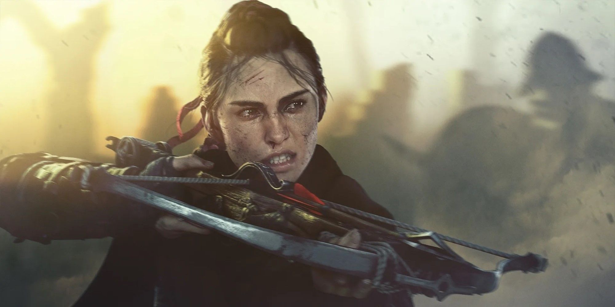 Amicia wielding a crossbow in Plague Tale Requiem.