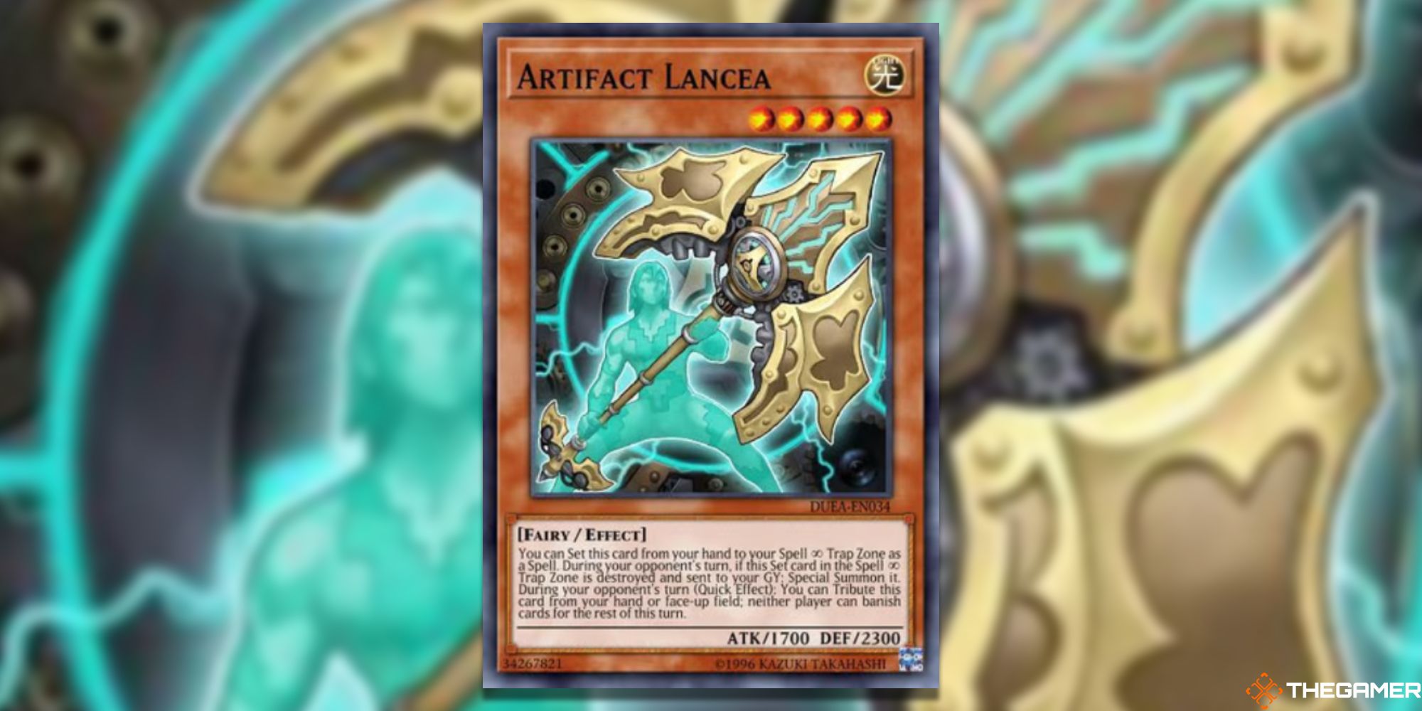 Yu-Gi-Oh! Artifact Lancea on blurred background