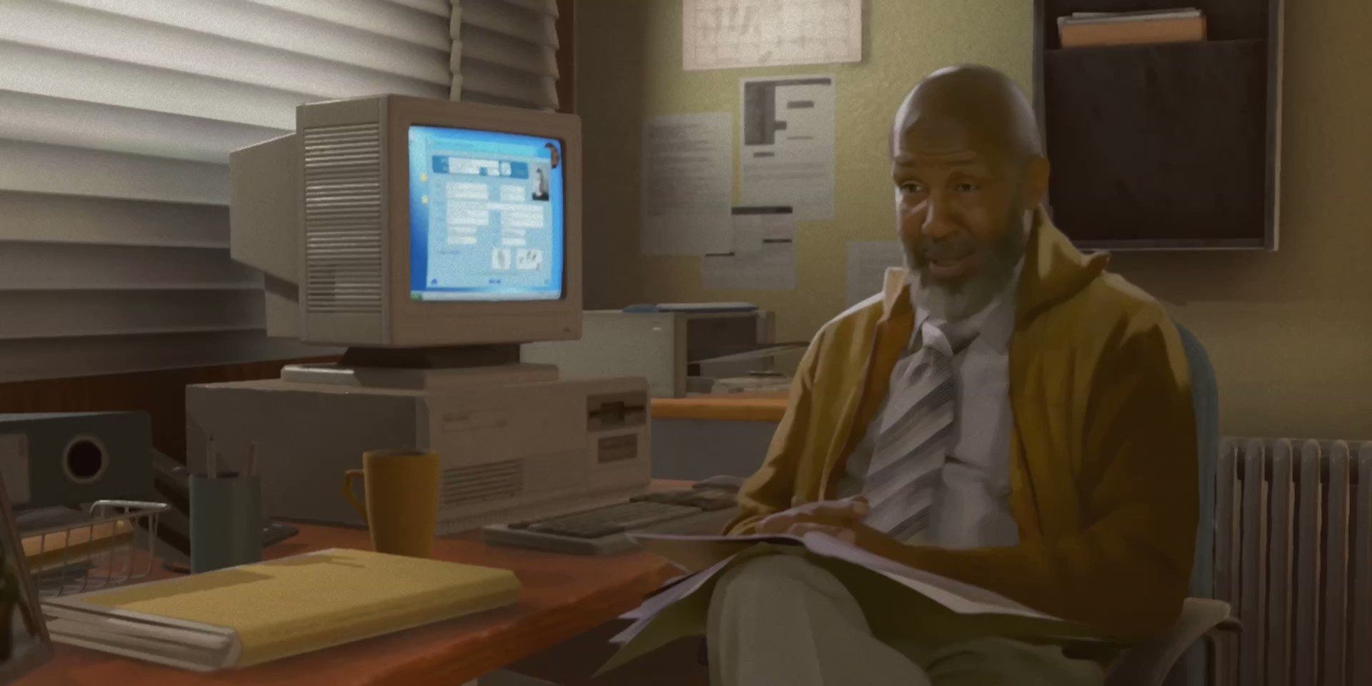 Special Agent Bradley sitting at a computer in As Dusk Falls