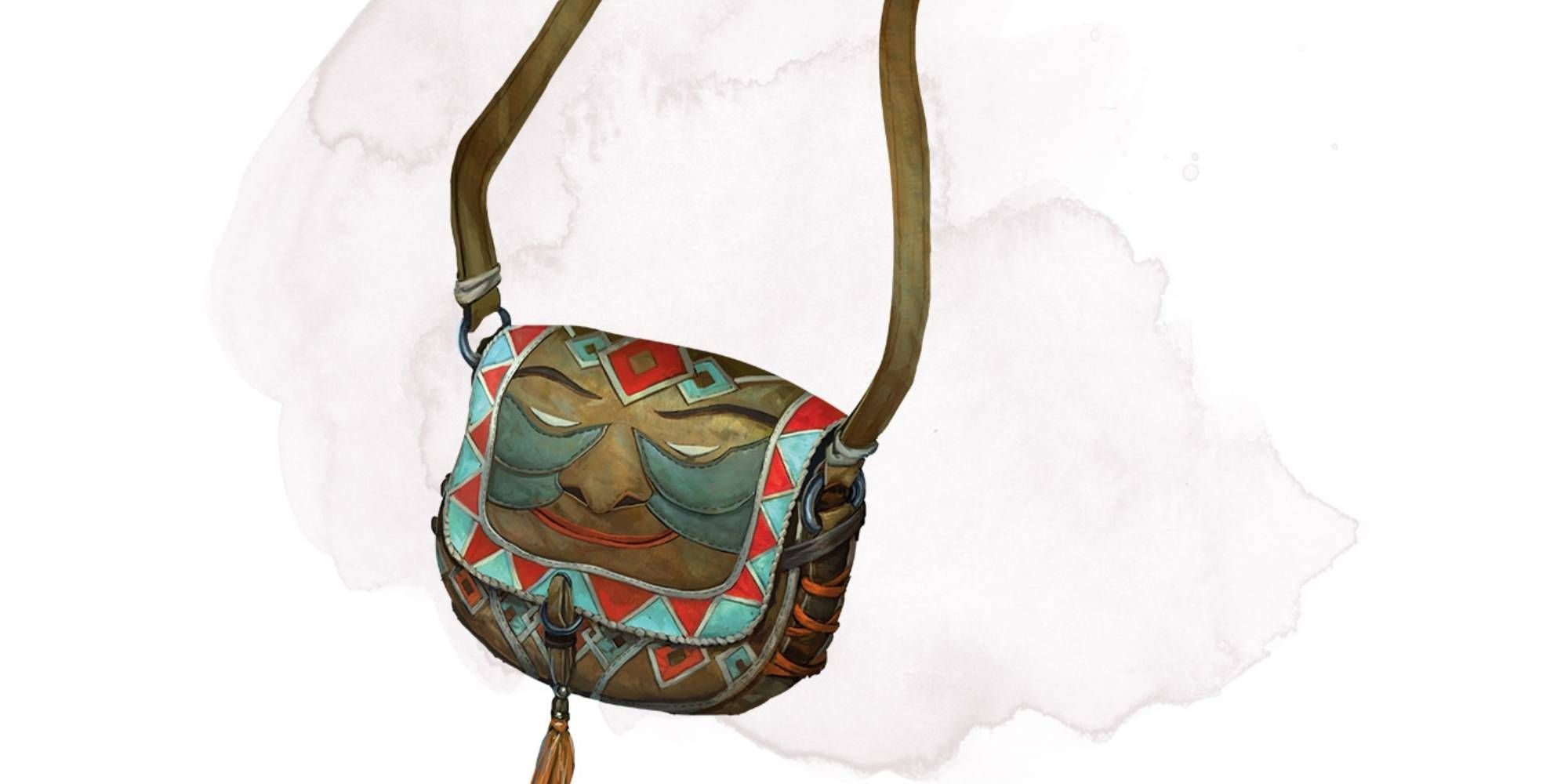 A colourful bag with a face upon it
