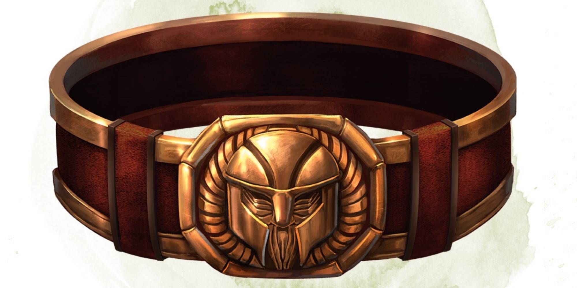 A belt with a helmet emblazoned on its front