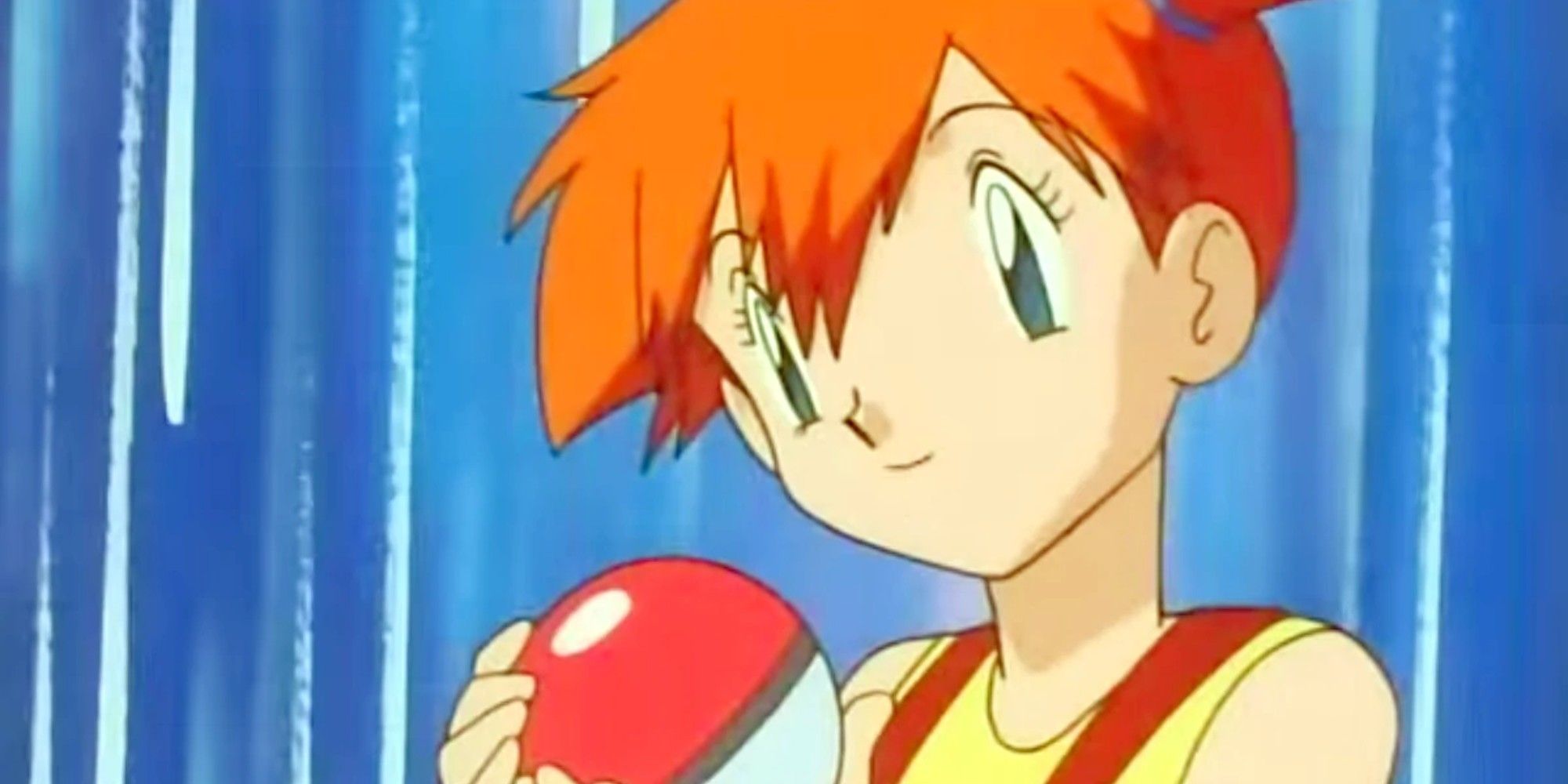Misty from the Pokemon anime, looking calm and holding a Poke ball