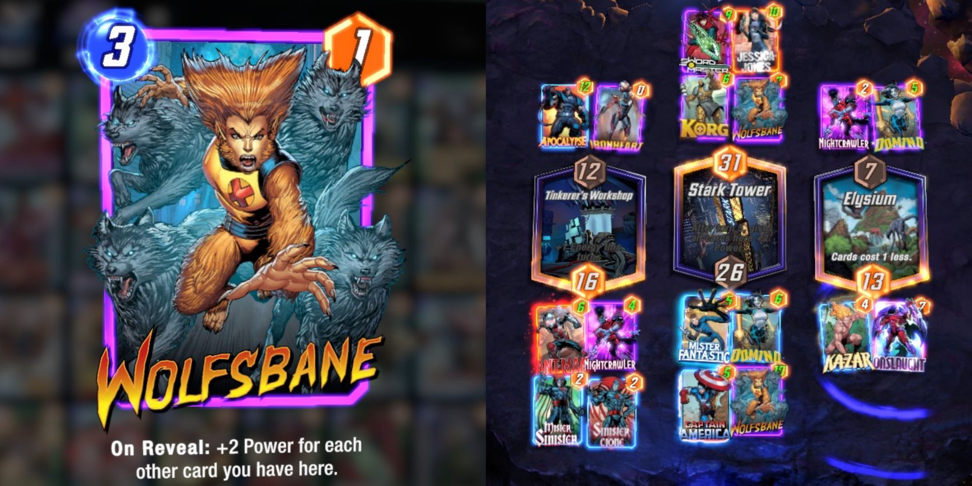Marvel Snap Wolfsbane Winning Board