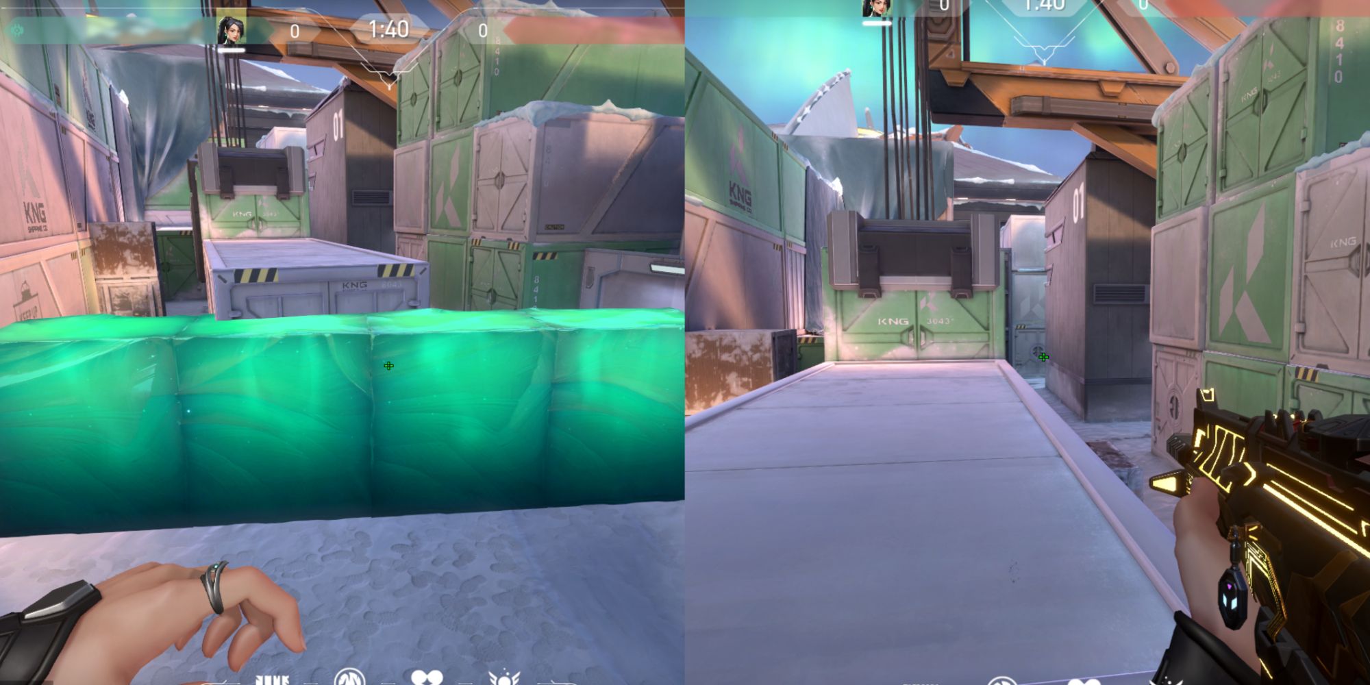 Valorant Agent Sage wall for boosting B on the map Icebox