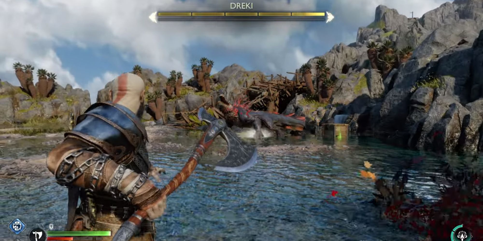 Kratos fighting a Dreki.