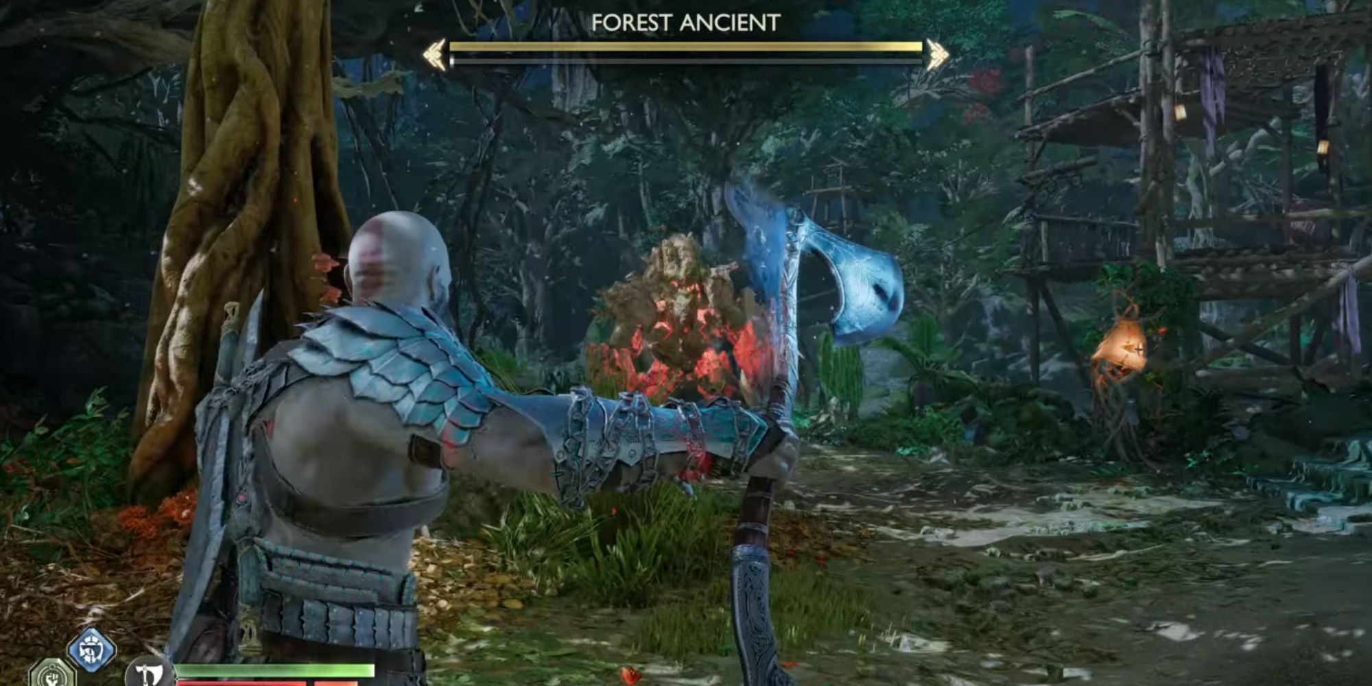 Kratos fighting Forest Ancient.