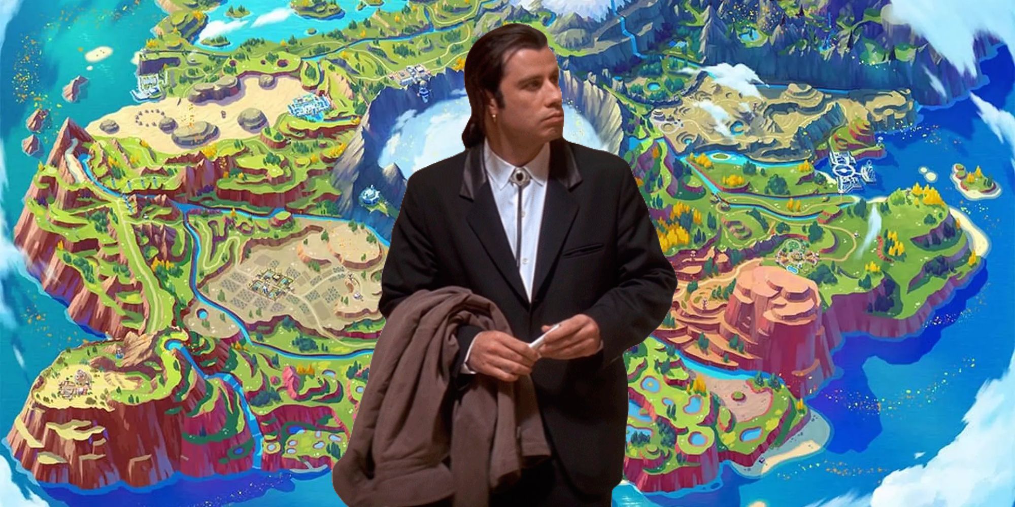 Confused John Travolta over Paldea map Pokemon Scarlet Violet