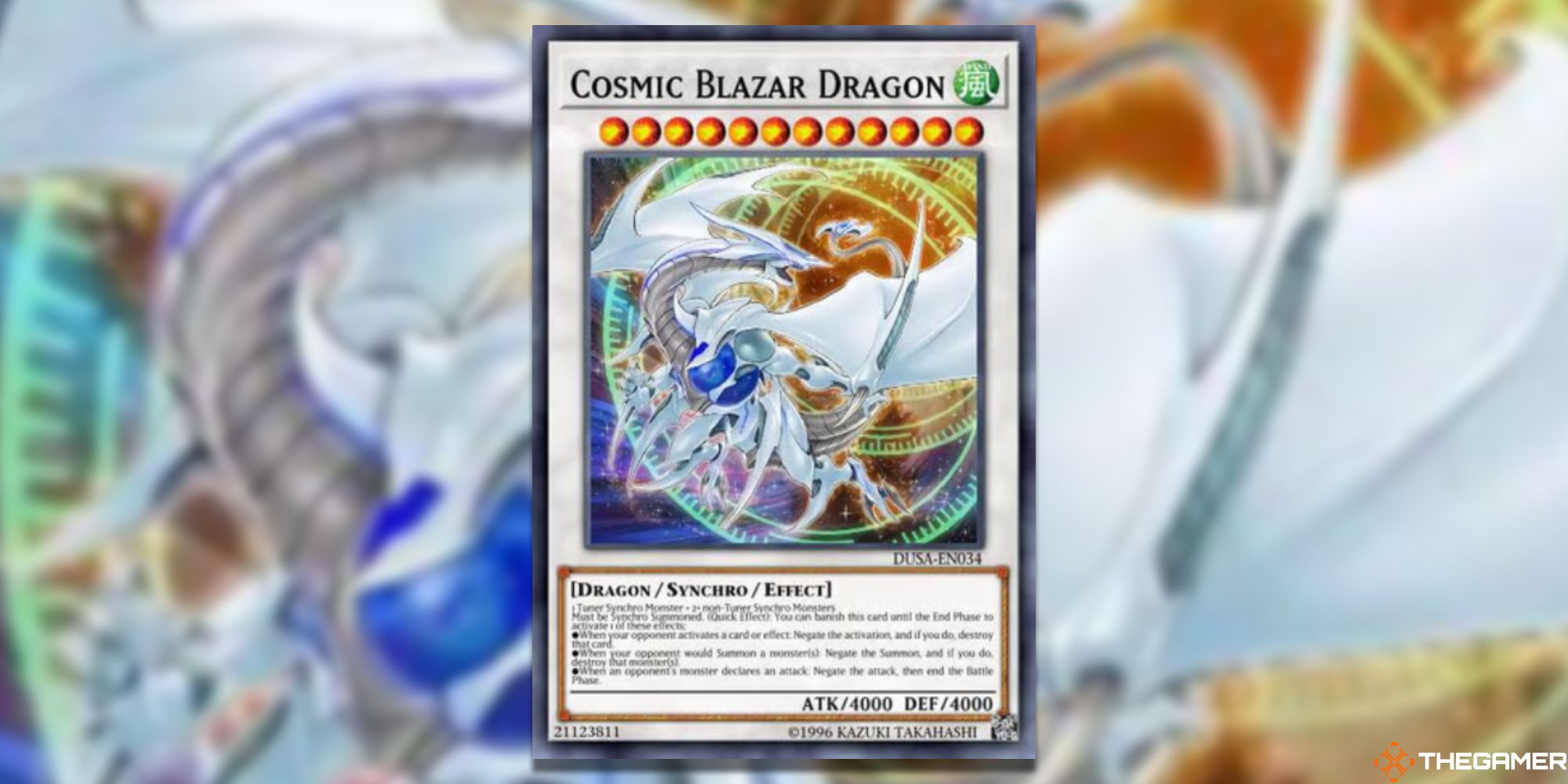 Yu-Gi-Oh! Cosmic Blazar Dragon on blurred background