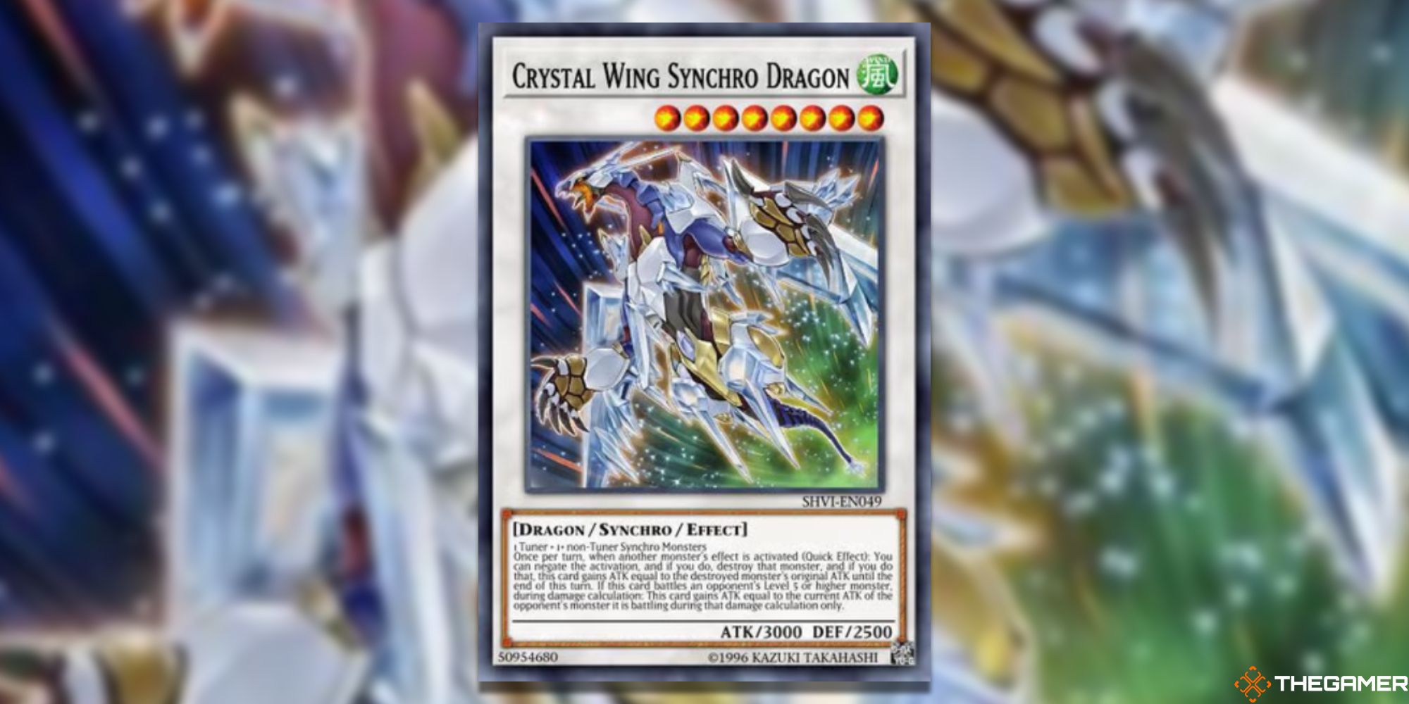 Yu-Gi-Oh! Crystal Wing Synchro Dragon on blurred background