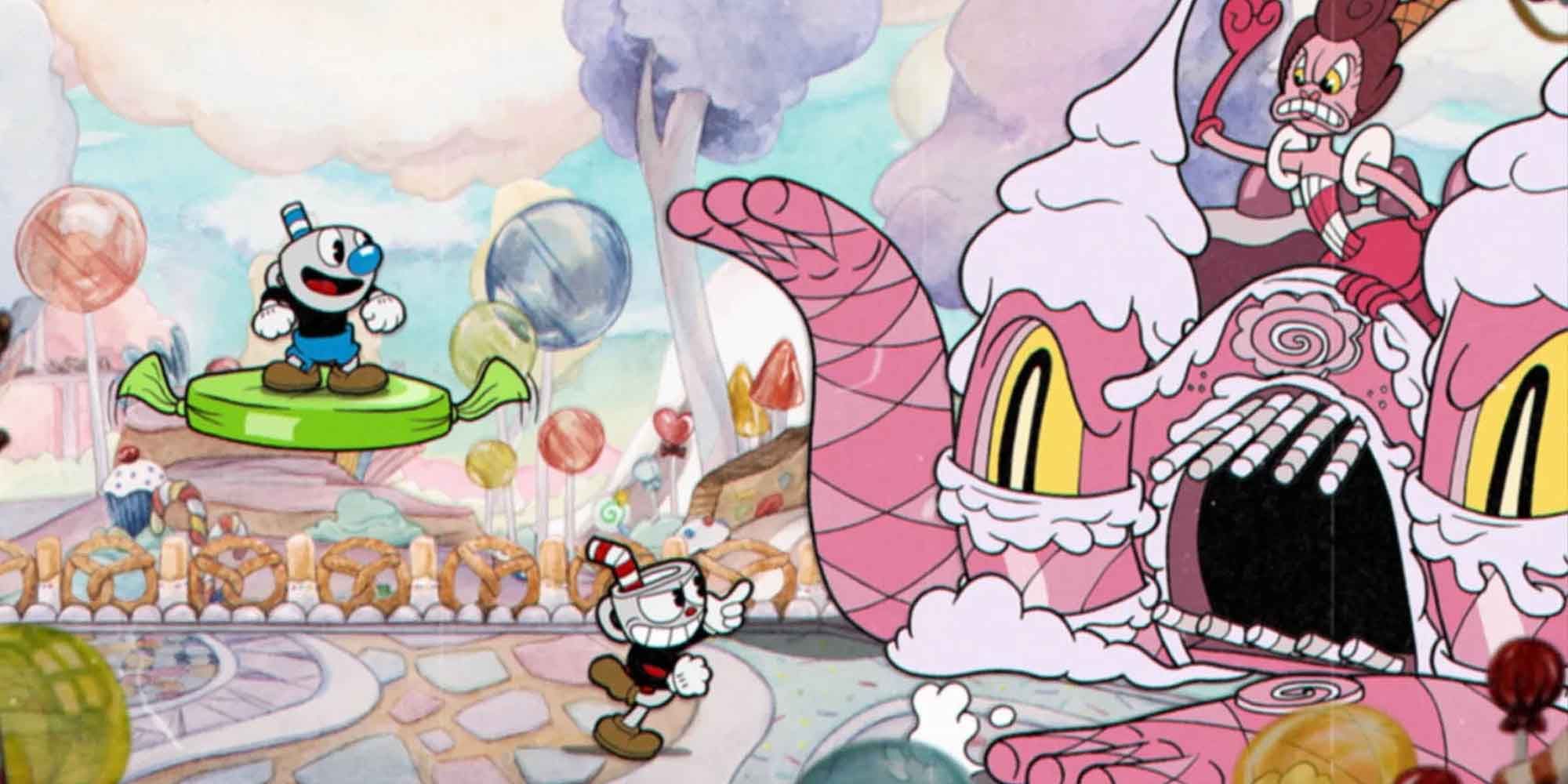 Cuphead - Cuphead And Mugman Fighting Baroness Von Bon Bon And Her Evil Castle