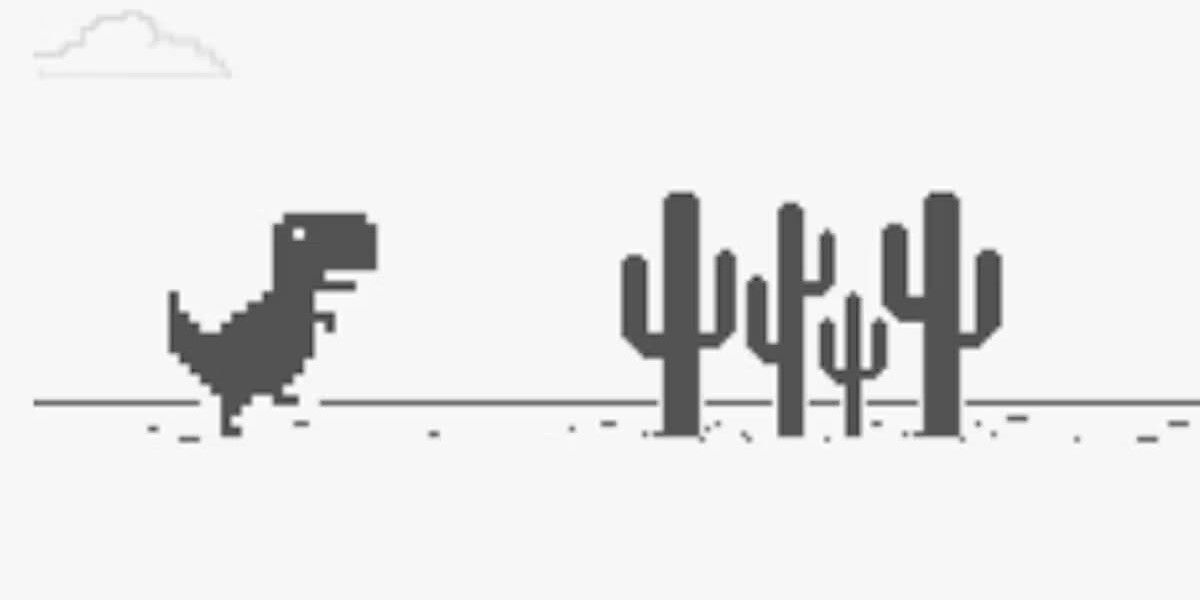 Google Chrome Dinosaur Game t rex approaching cacti