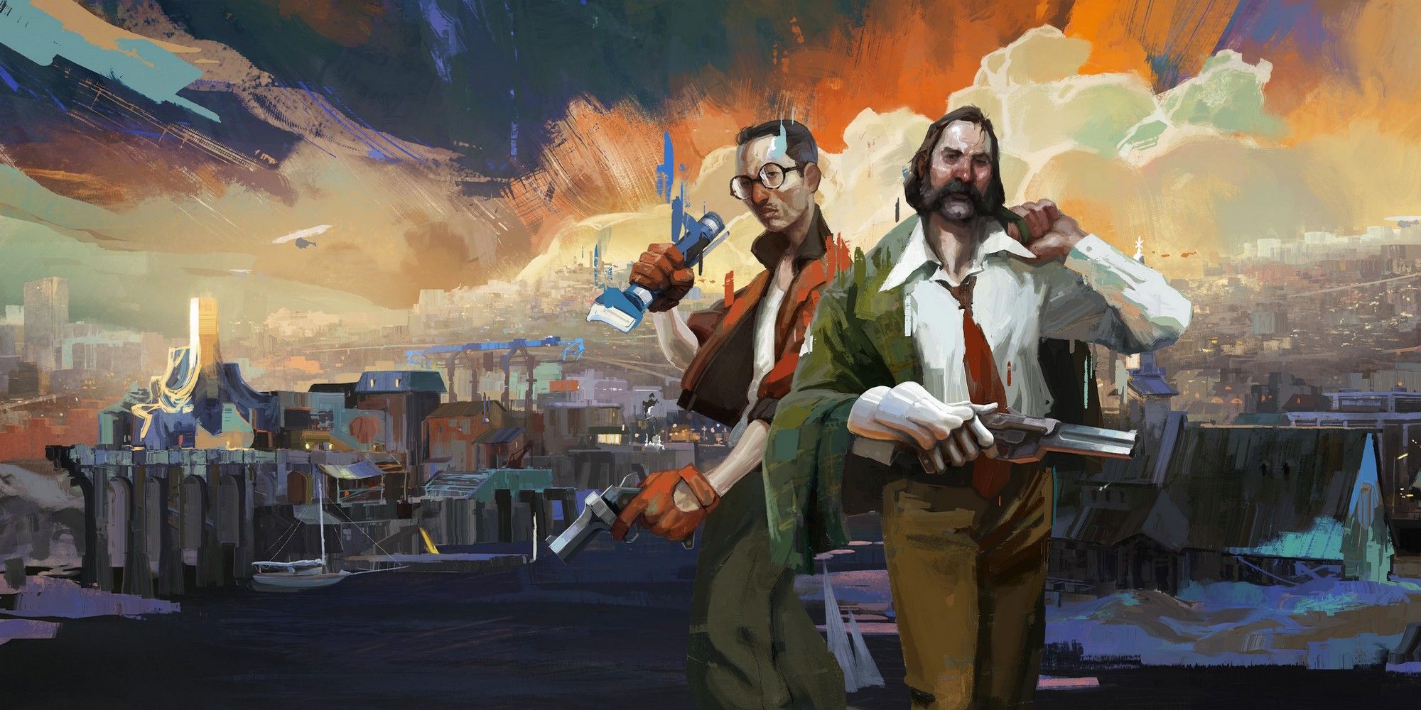 Disco Elysium harry characters against the cityscape