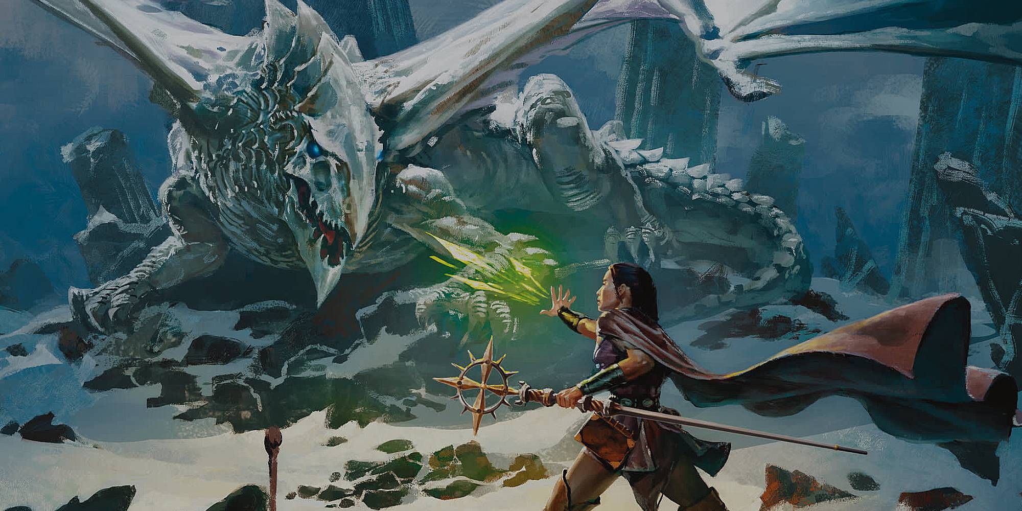 Un Lanceur De Sorts Affronte Un Dragon De Glace Dans Donjons &Amp; Dragons.