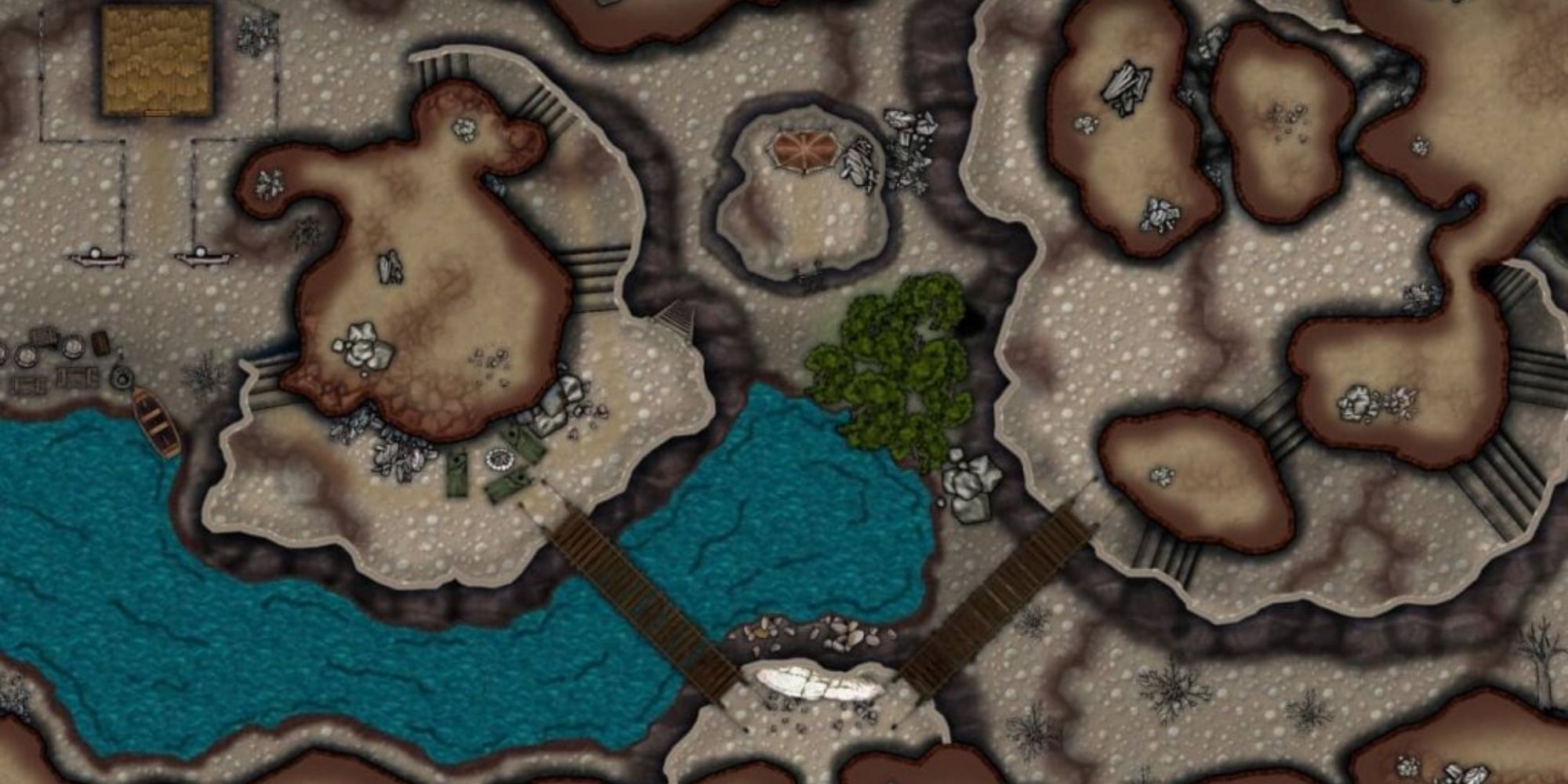 A canyon dungeon map with a dusty desert feel and some skeletons