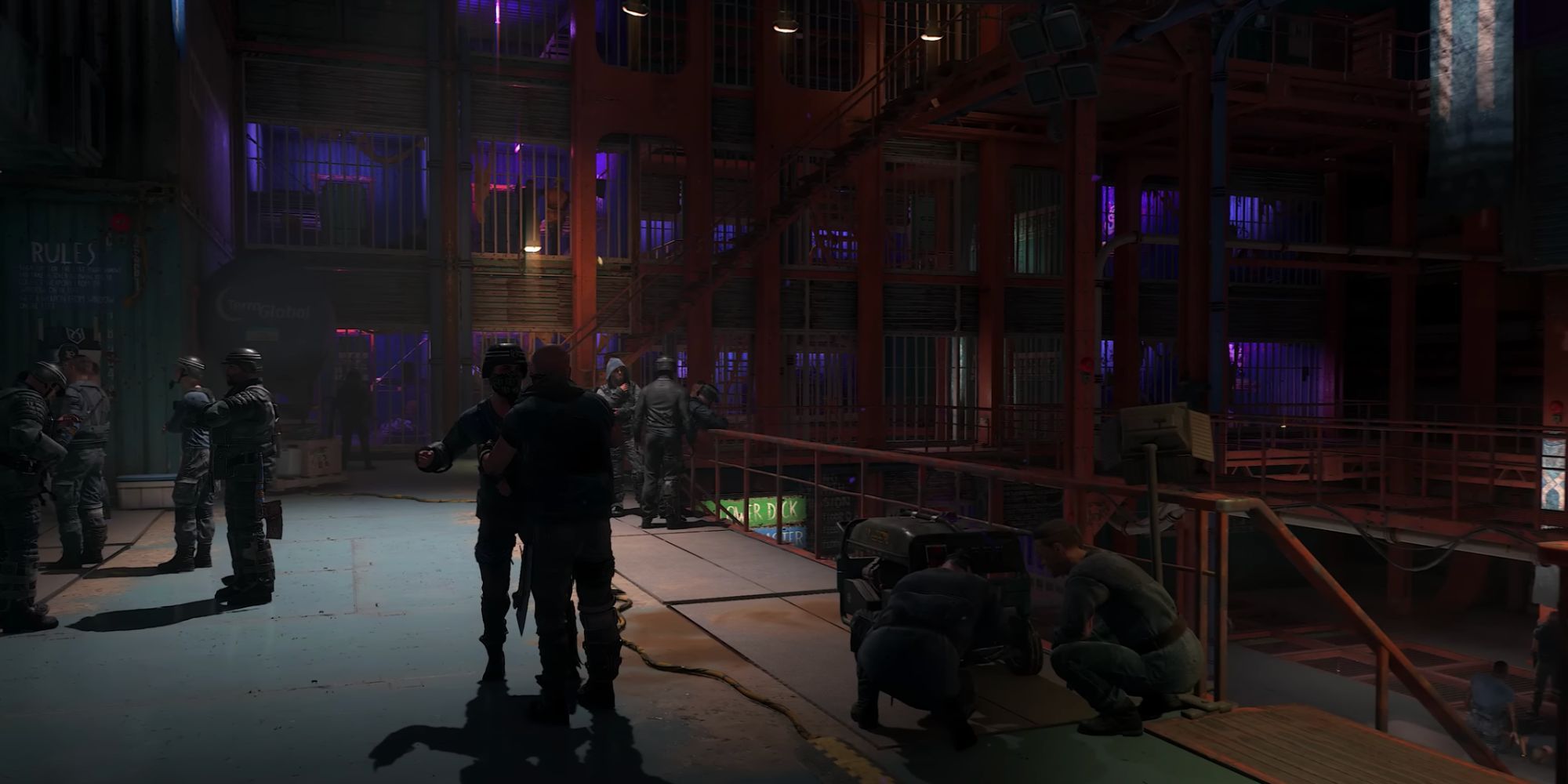 Characters in warehouse in Dying Light 2.