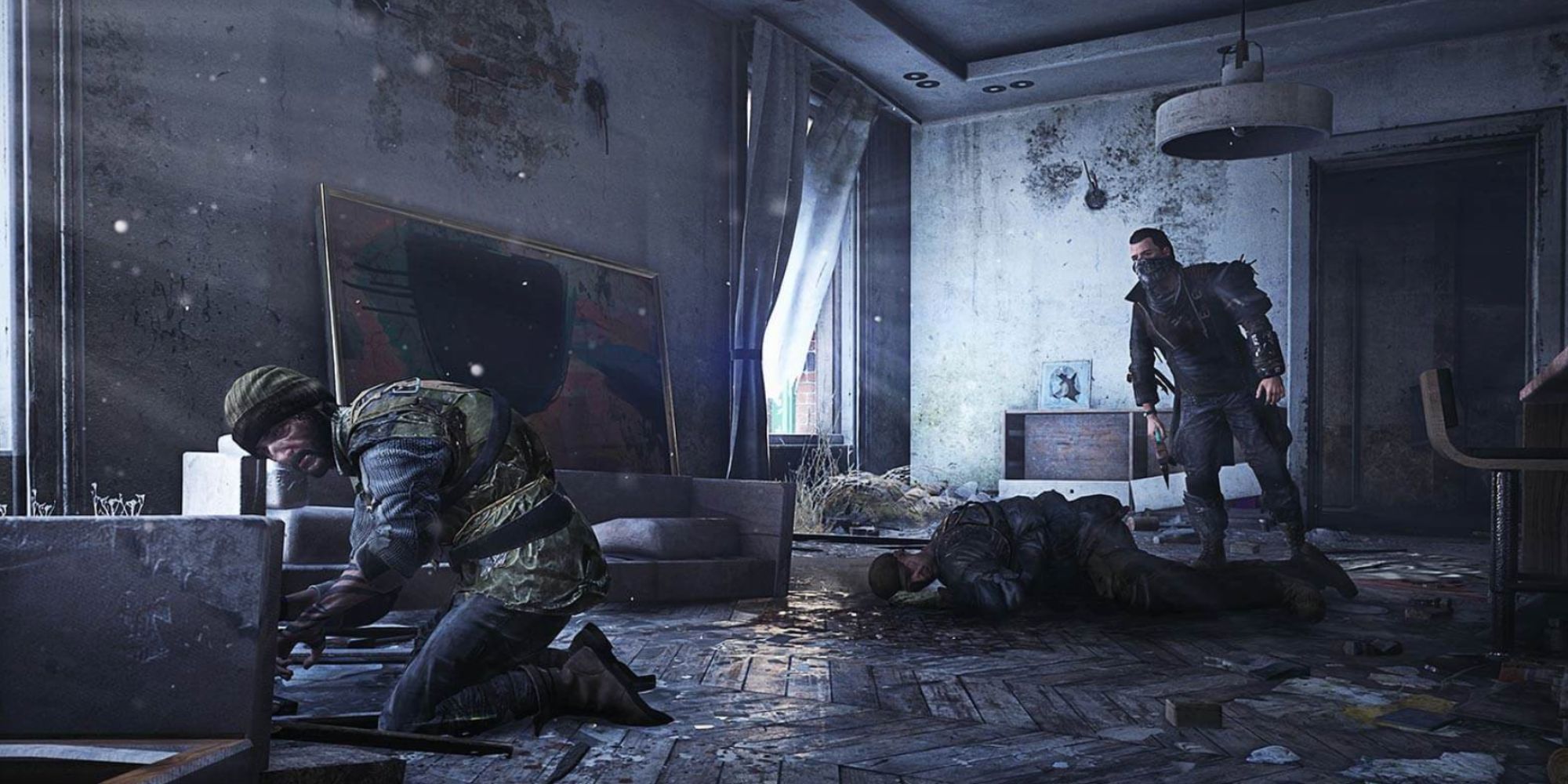 Two characters rummaging in abandoned house in Dying Light 2