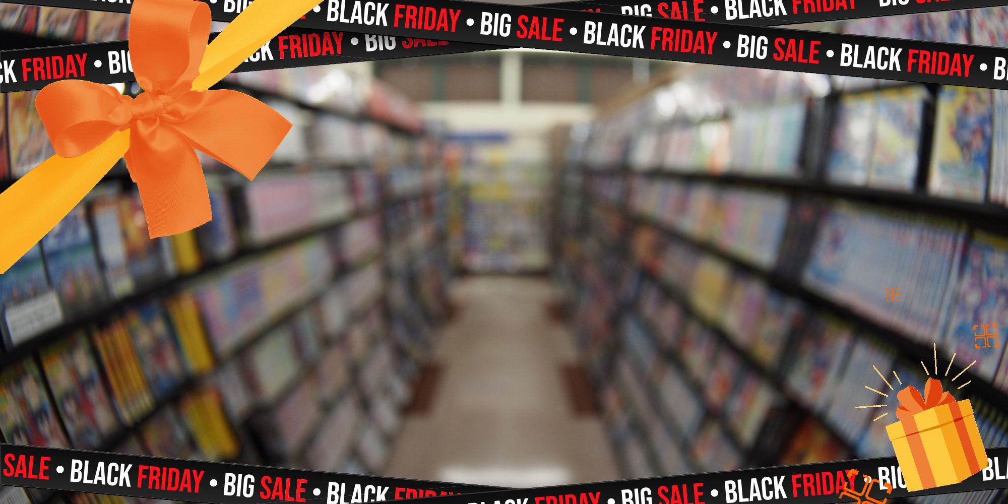 black friday tape over a shopping aisle