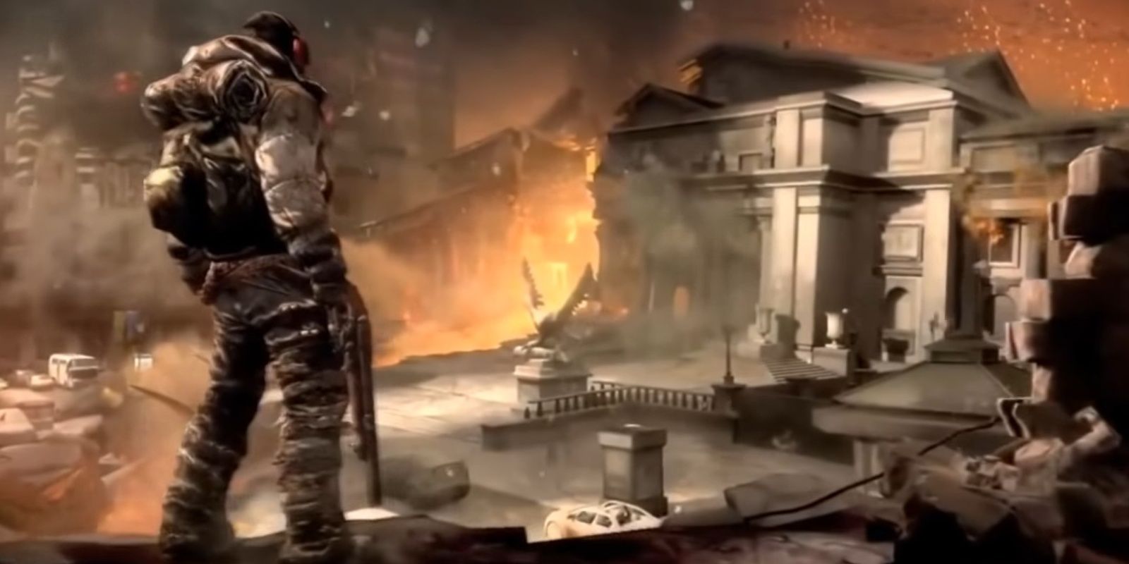 Early Doom 4 footage showing a soldier in a destroyed city.