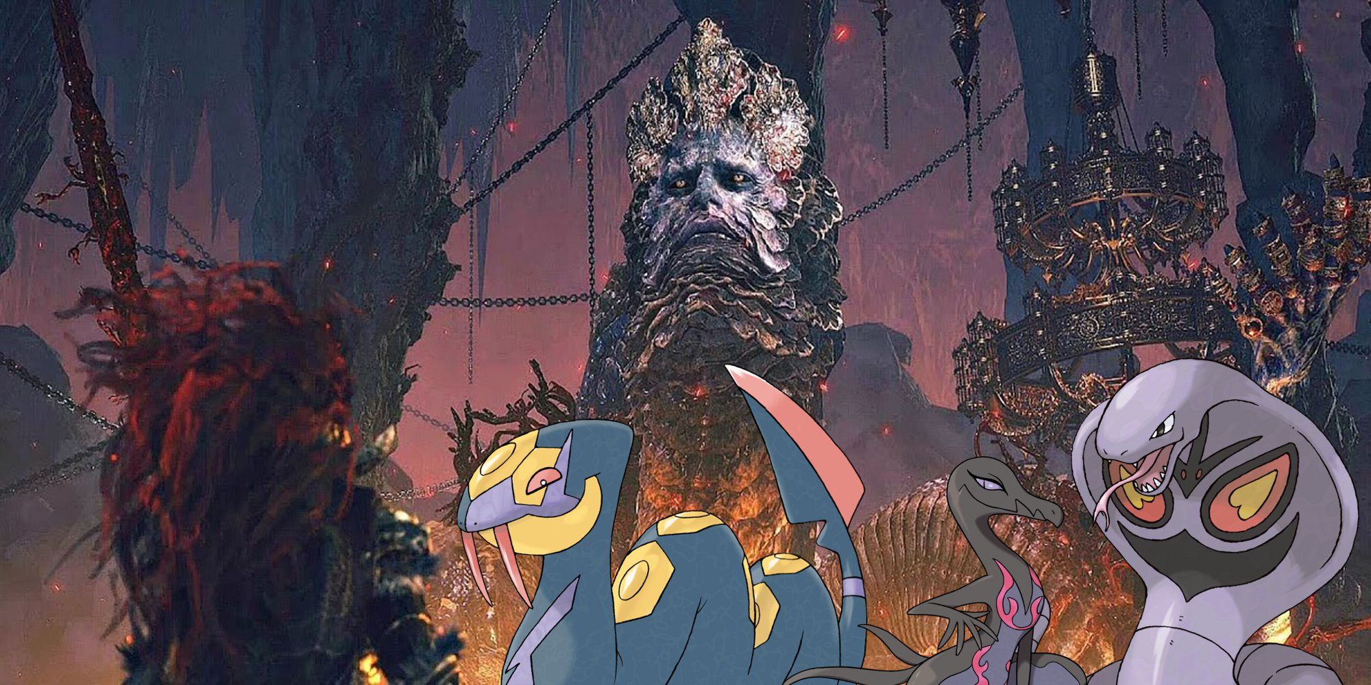 Elden Ring's Rykard boss with Seviper, Salazzle and Arbok.