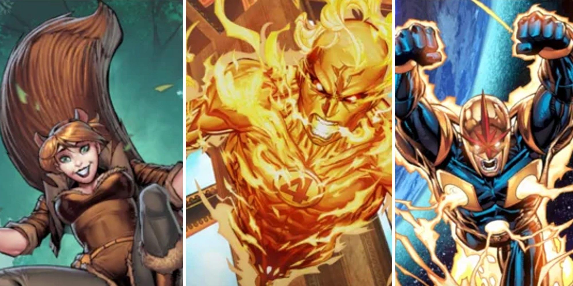 Marvel Snap: Best 1-Cost Cards Feature Image: Squirrel Girl, Human Torch and Nova