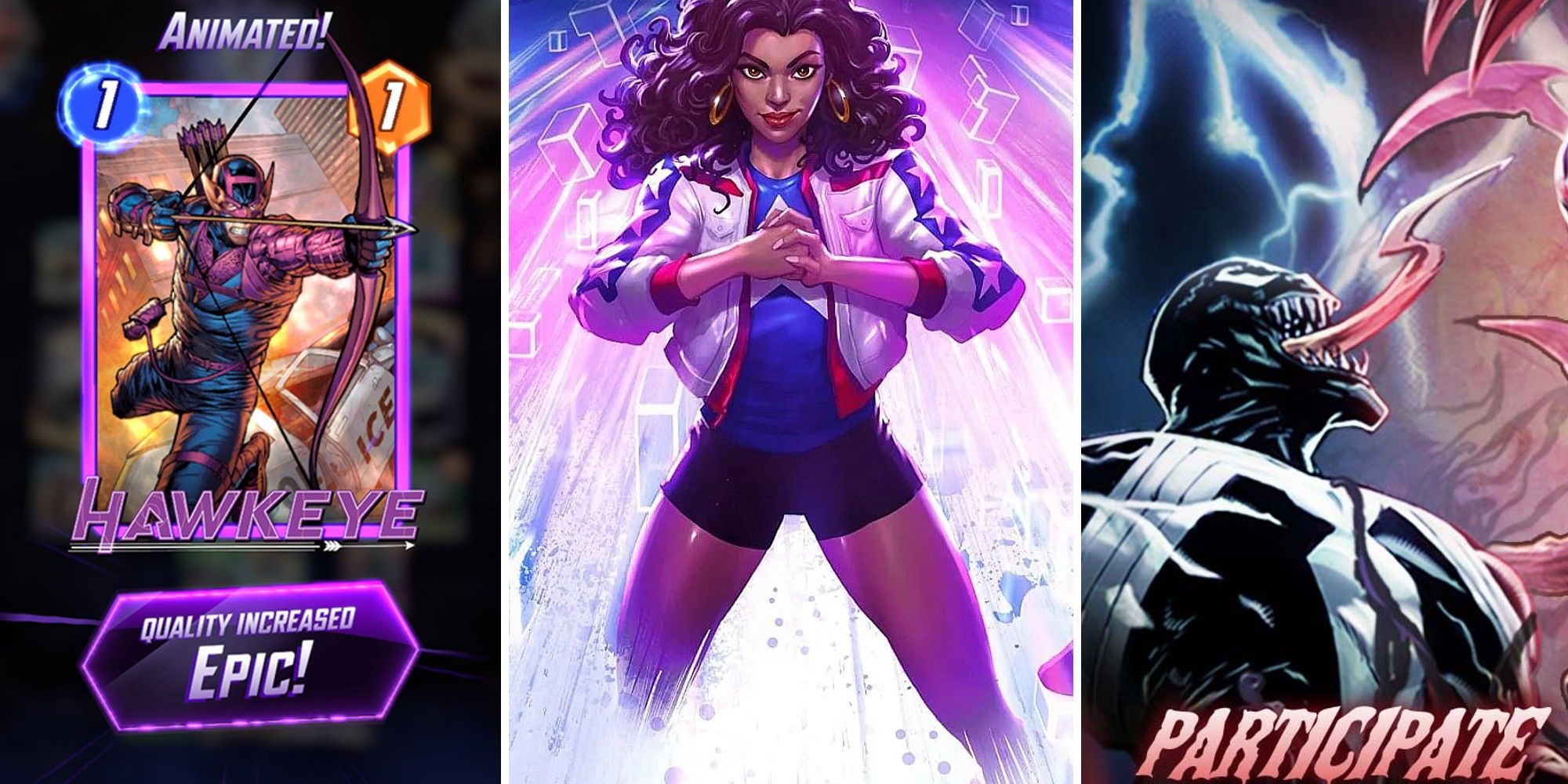 Changes To Make Marvel Snap Go From Good To Great Feature Image, Hawkeye epic quality, America Chavez and Venom