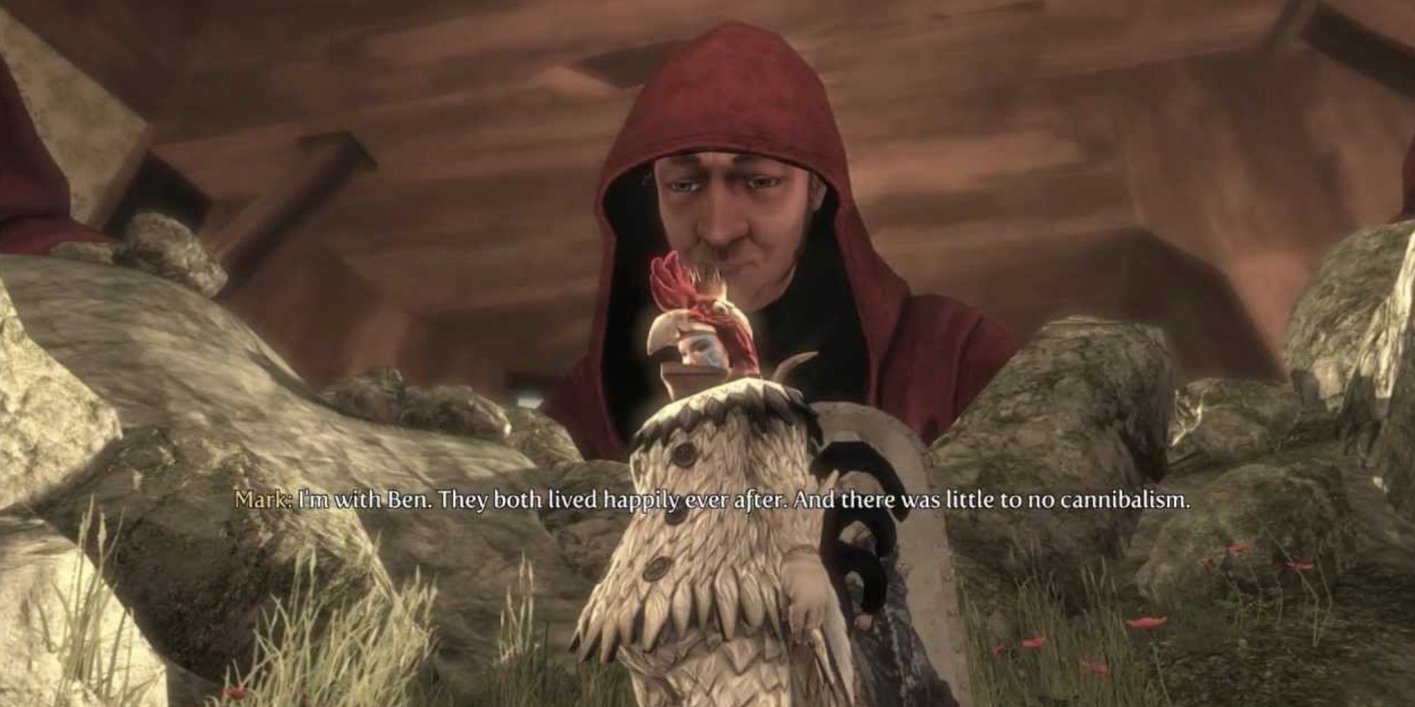 A mage playing a table-top RPG overlooking a shrunken down hero in The Game side quest in Fable 3