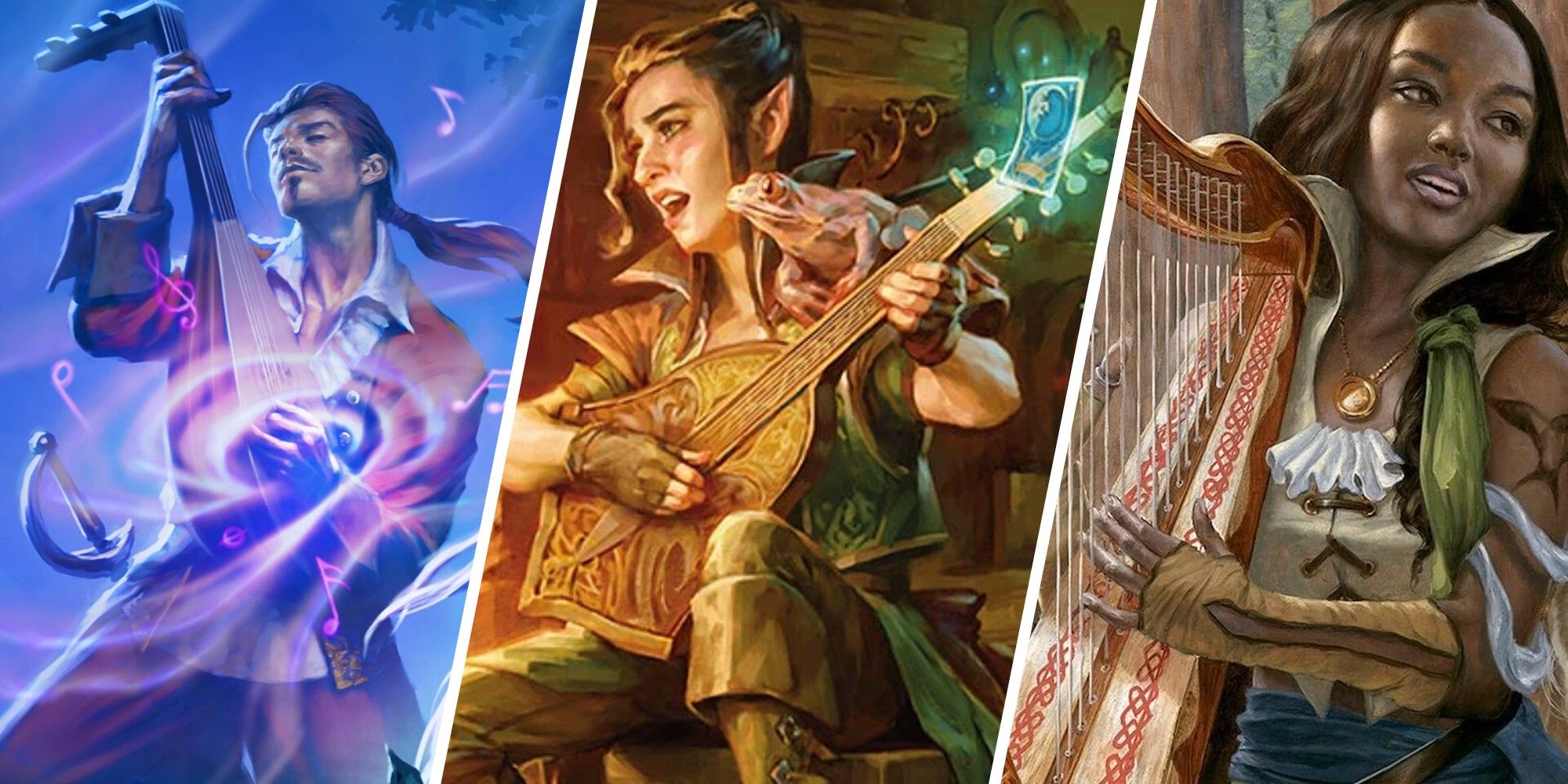 'Neverwinter: Jewel of the North' Bard class art by Wizards of the Coast, Wish by Ekaterina Burmak and Instrument of the Bards by Randy Gallegos.