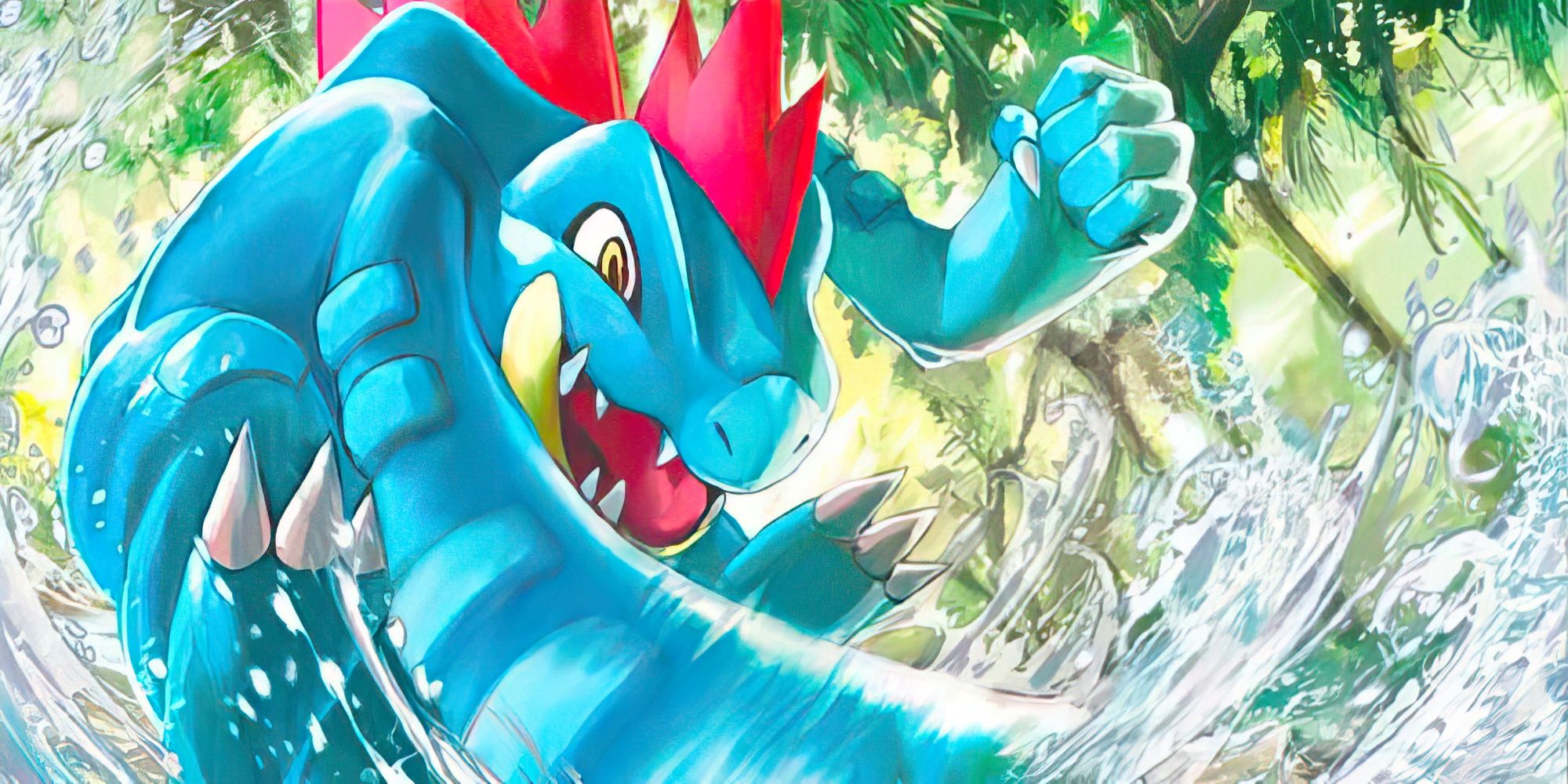 Feraligatr smashing out a fierce water blast