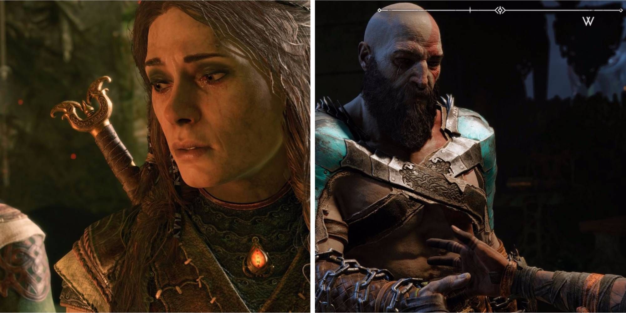 Freya and Kratos split image God of War Ragnarok