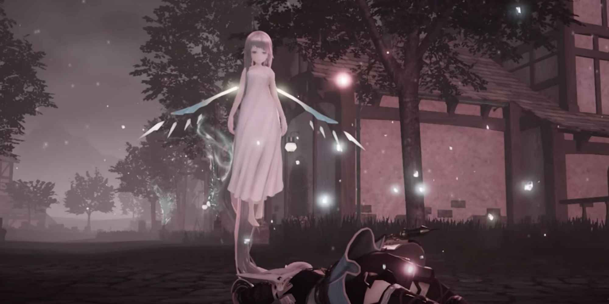 Girl character floating above main character opening scene