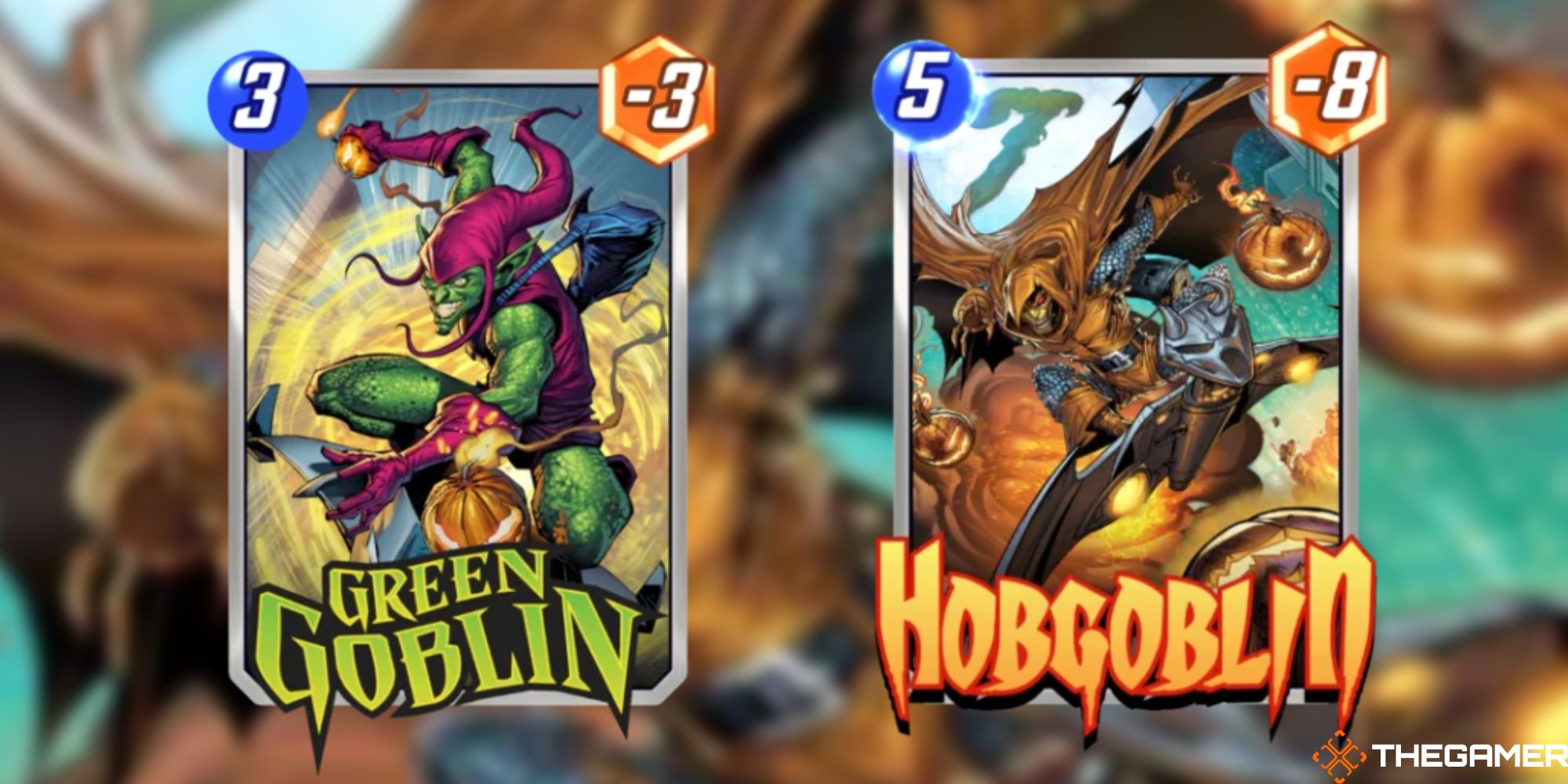 Marvel Snap - Green Goblin and Hobgoblin on a blurred background