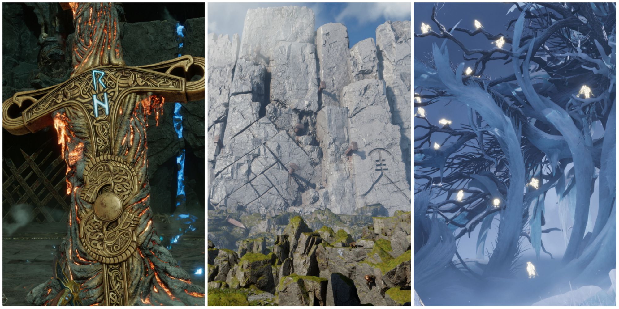 Muspelheim, Asgard, and Niflheim in God of War Ragnarok.