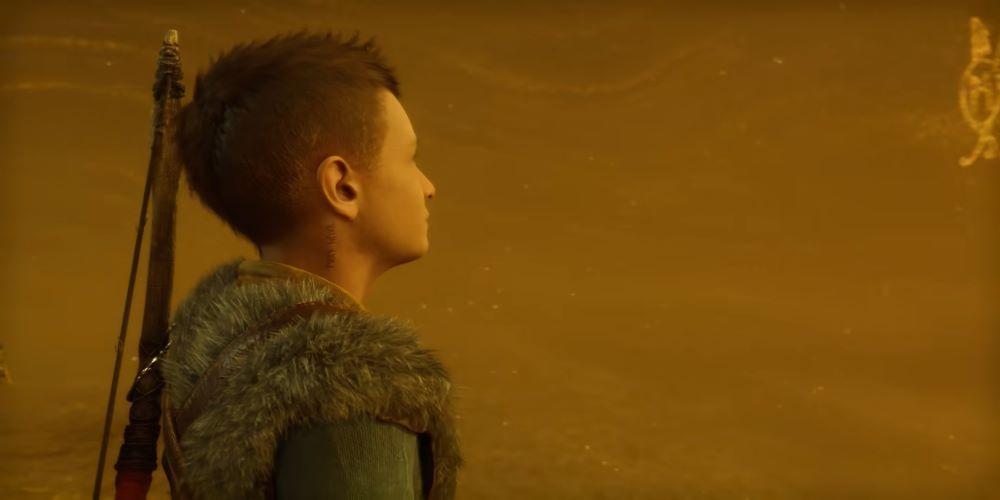 Atreus observing the giant's prophesies.