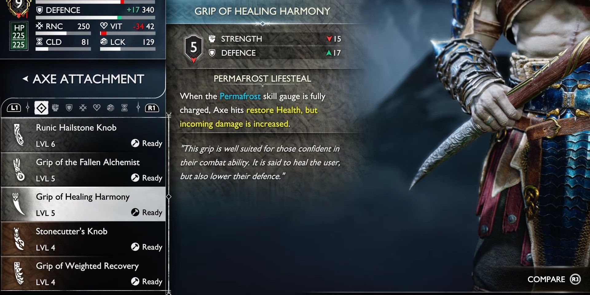God of War Ragnarok Grip of Healing Harmony attachment description