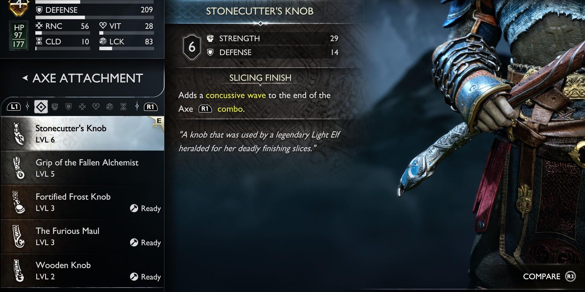 God of War Ragnarok Stonecutters Knob attachment description